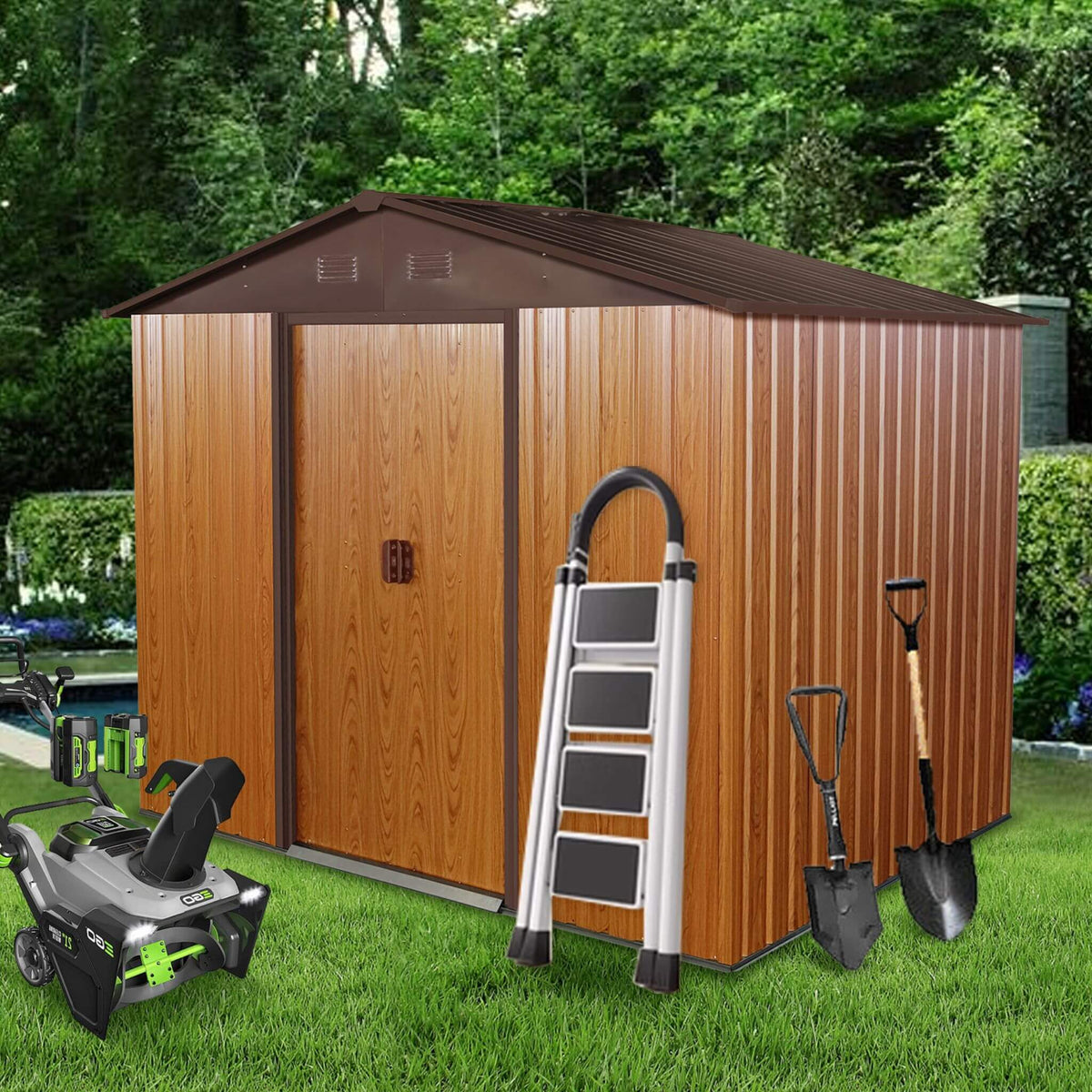 [06X08FT] Alora Premium Outdoor Metal Storage Shed With Metal Floor Frame (SAK95204)