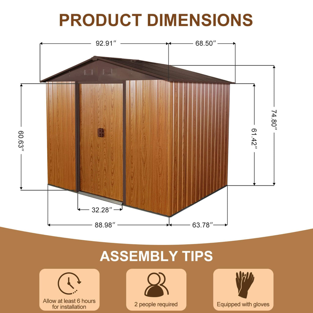 [06X08FT] Alora Premium Outdoor Metal Storage Shed With Metal Floor Frame (SAK95204)
