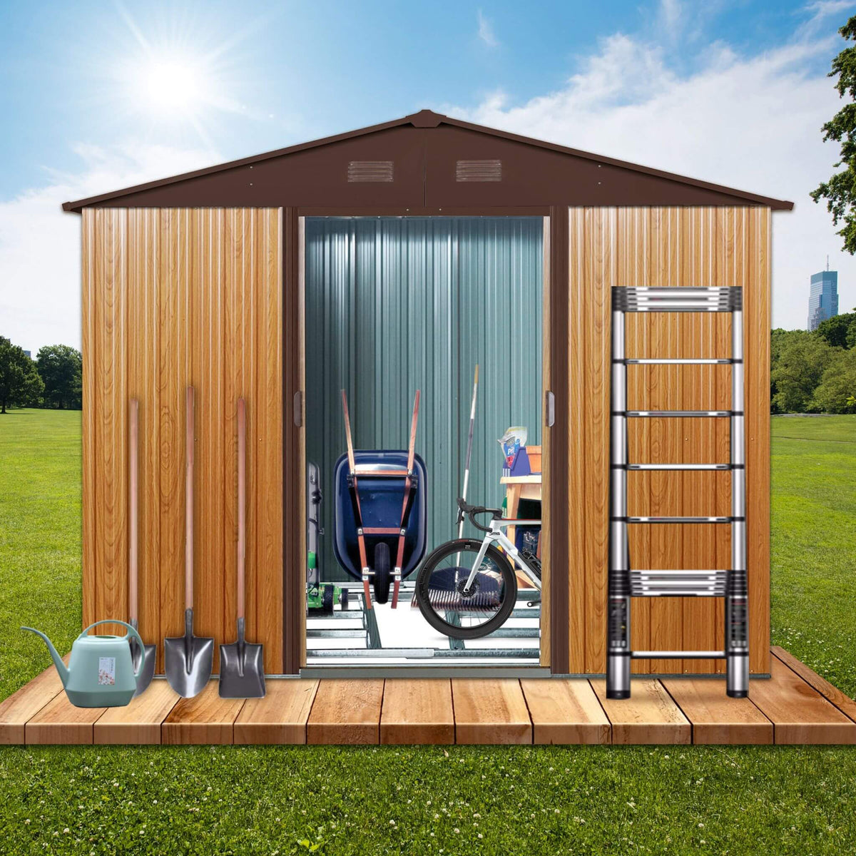 [06X08FT] Alora Premium Outdoor Metal Storage Shed With Metal Floor Frame (SAK95204)