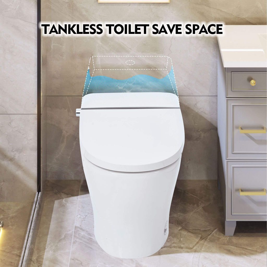Nuvia 1/1.28 GPF Smart Compact Dual Flush Tankless Toilet Bidet Combo With Self-Cleaning Nozzle And Foot Sensor Flush (SAK58021)