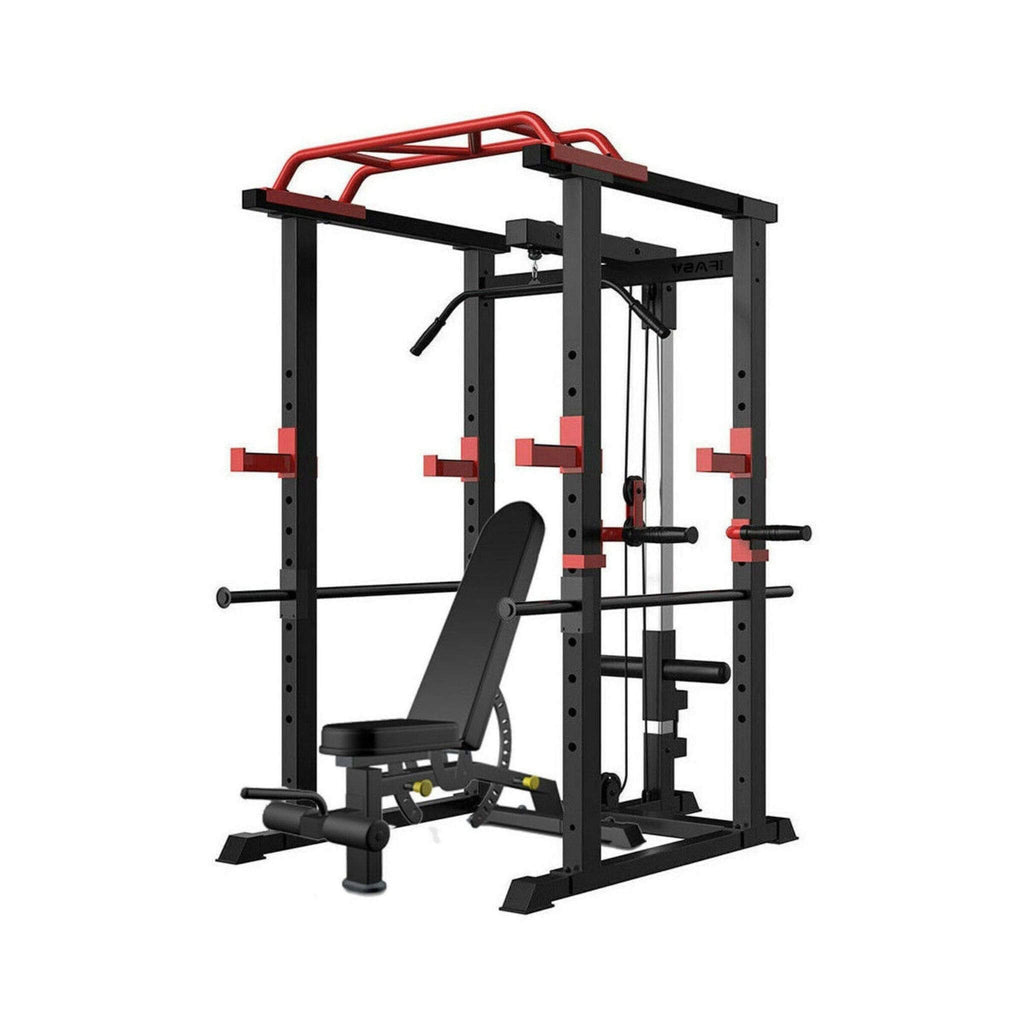 Rovix 1000LBS Multi-Functional Barbell Rack Squat Power Cage With Weight Bench (SAK35822)