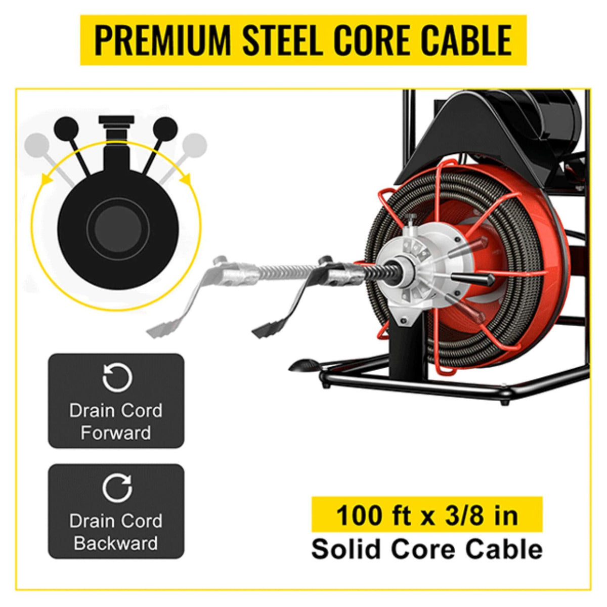 [100FTX3/8"] Electric Sewer Drain Cleaner Snake Clog Machine W/ Cutter (SAK53785)