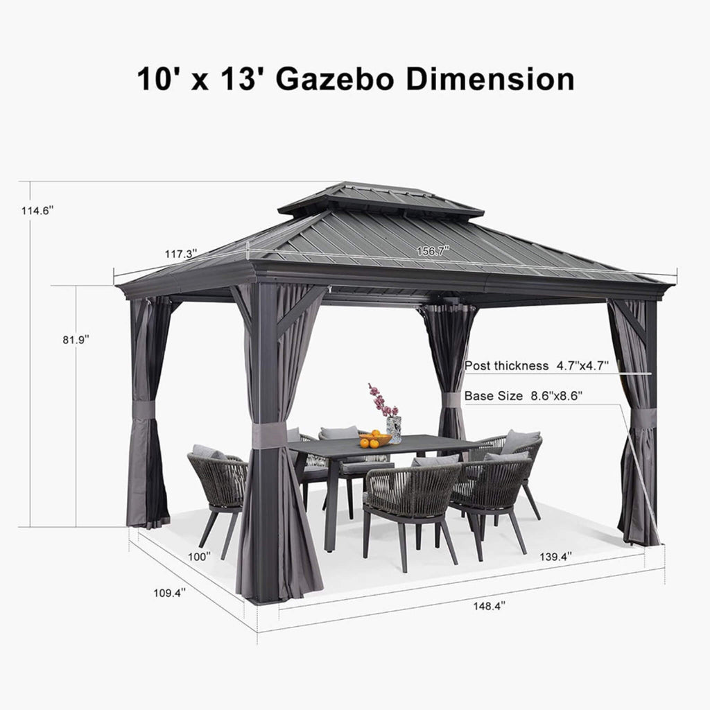[10X13FT] Alora Large Premium Outdoor Hardtop Aluminum Gazebo With Galvanized Steel Double Roof (SAK74826)