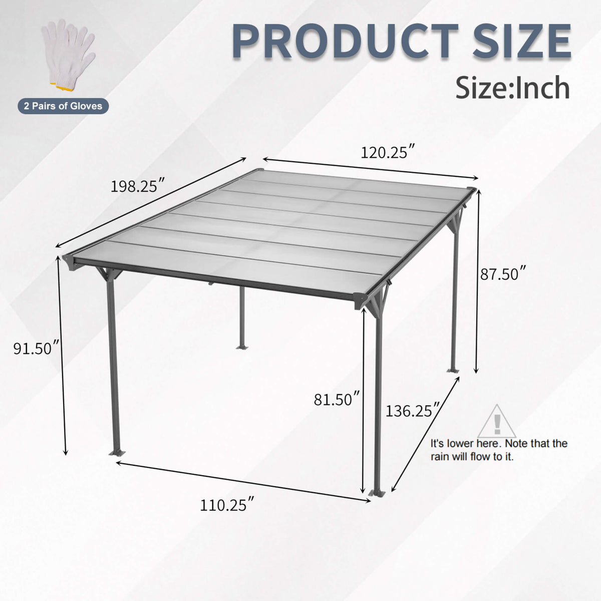 [10X16FT] Alora Heavy-Duty Outdoor Driveway Pergola With Aluminum Alloy Frame And Polycarbonate Panels (SAK47395)