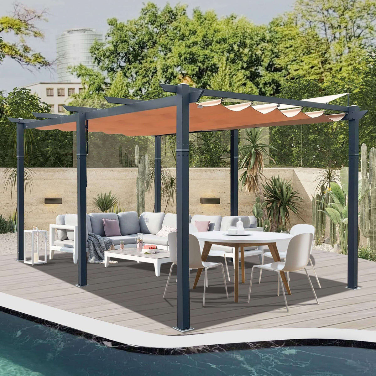 [11X16FT] Alora Heavy-Duty Outdoor Retractable Aluminum Pergola With Weather-Resistant Canopy (SAK91853)