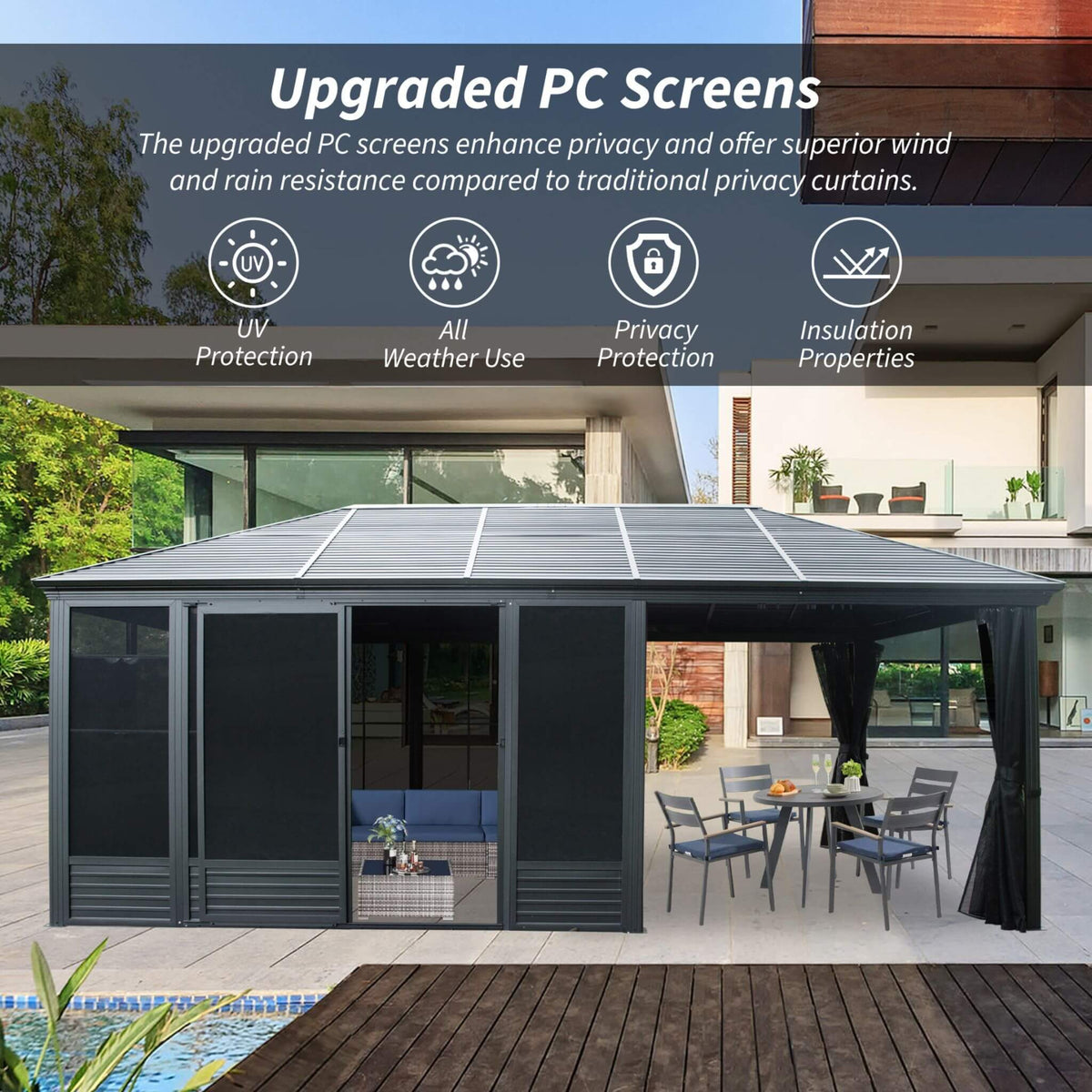 [11X21FT] Alora Outdoor All-Season Solarium Sunroom Gazebo With Galvanized Steel Roof (SAK42018)