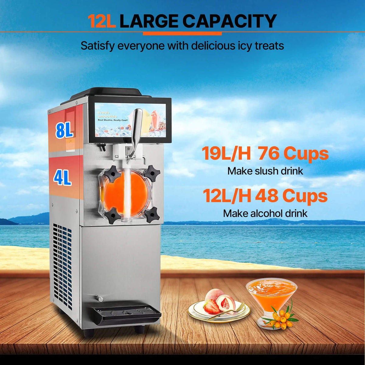 12L Commercial Single Tank Stainless Steel Slushy Machine With Touchscreen (SAK35871)