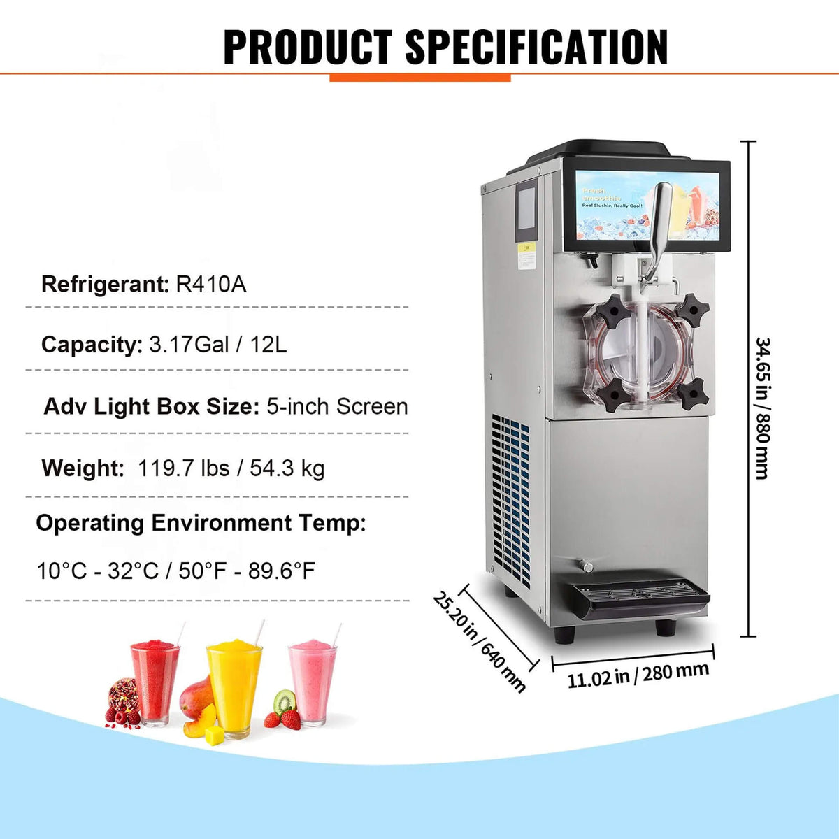 12L Commercial Single Tank Stainless Steel Slushy Machine With Touchscreen (SAK35871)