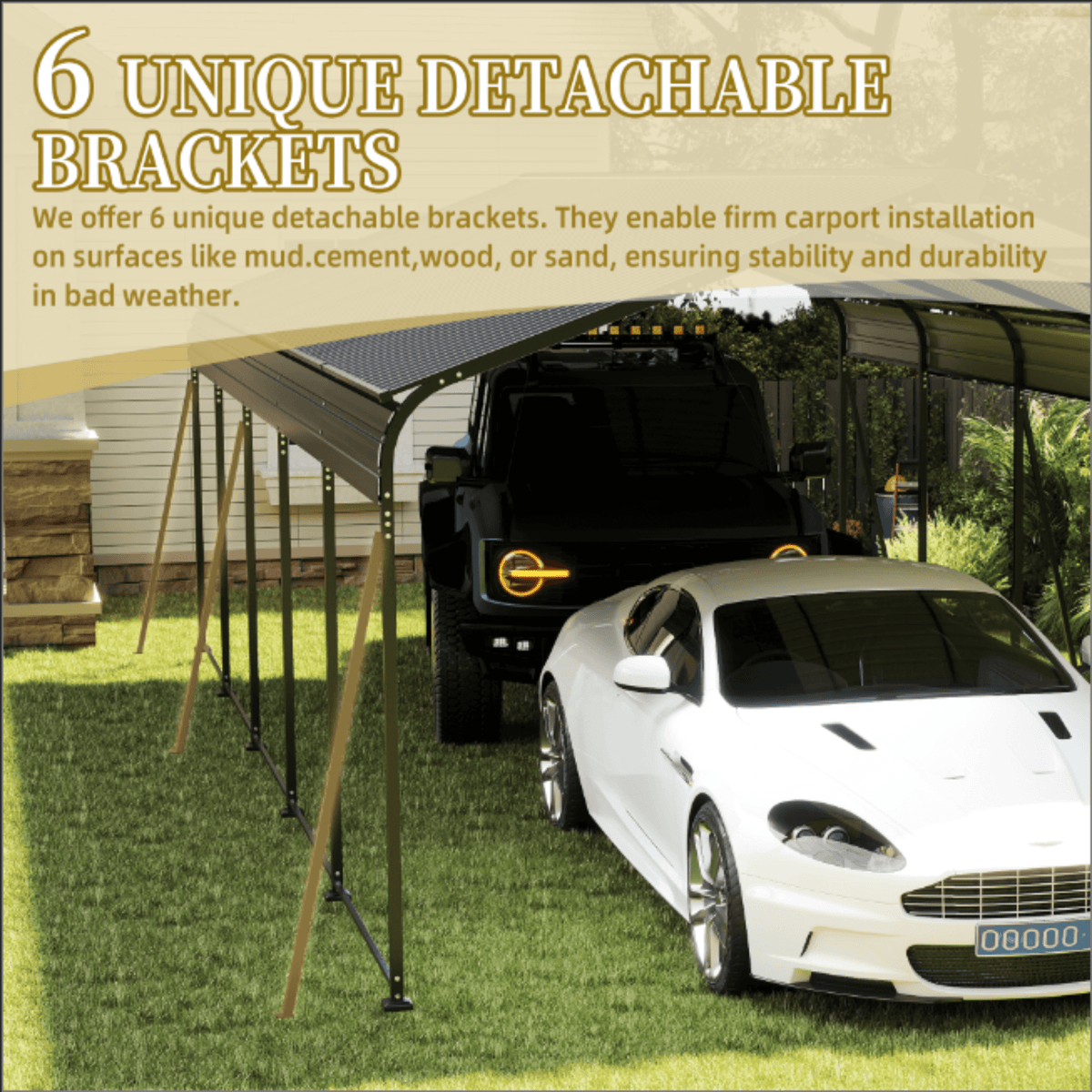 [13X26FT] Alora Heavy-Duty Weather-Resistant Outdoor Carport With Protective Film (SAK82451)