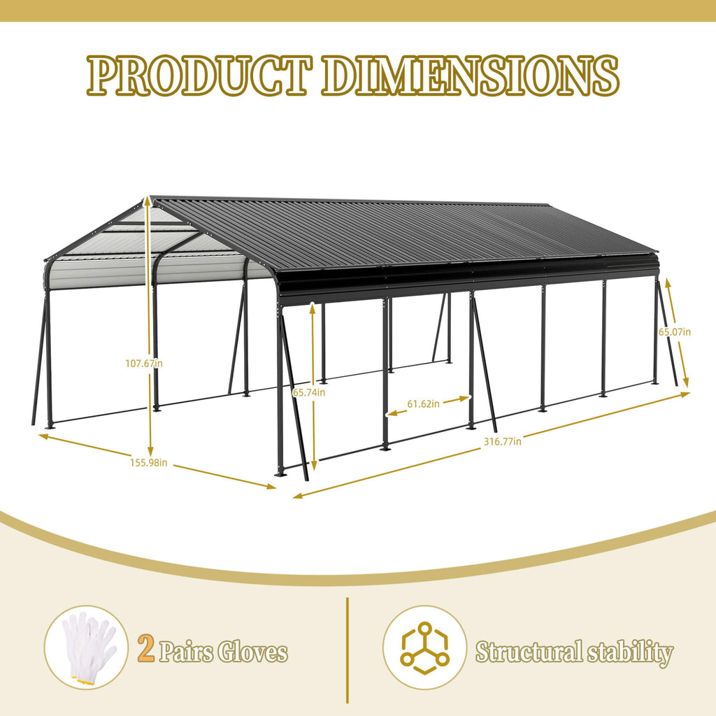 [13X26FT] Alora Heavy-Duty Weather-Resistant Outdoor Carport With Protective Film (SAK82451)