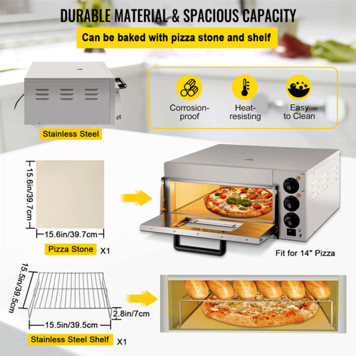 14-Inch Electric Single Deck Countertop Commercial Pizza Oven (SAK92582)