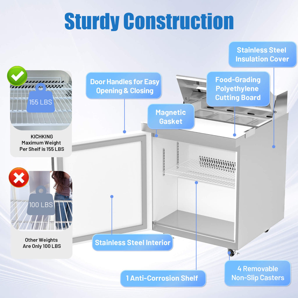 27-Inch 7.4 Cu.Ft Commercial Stainless Steel Sandwich Salad Prep Table Refrigerator (SAK84120)