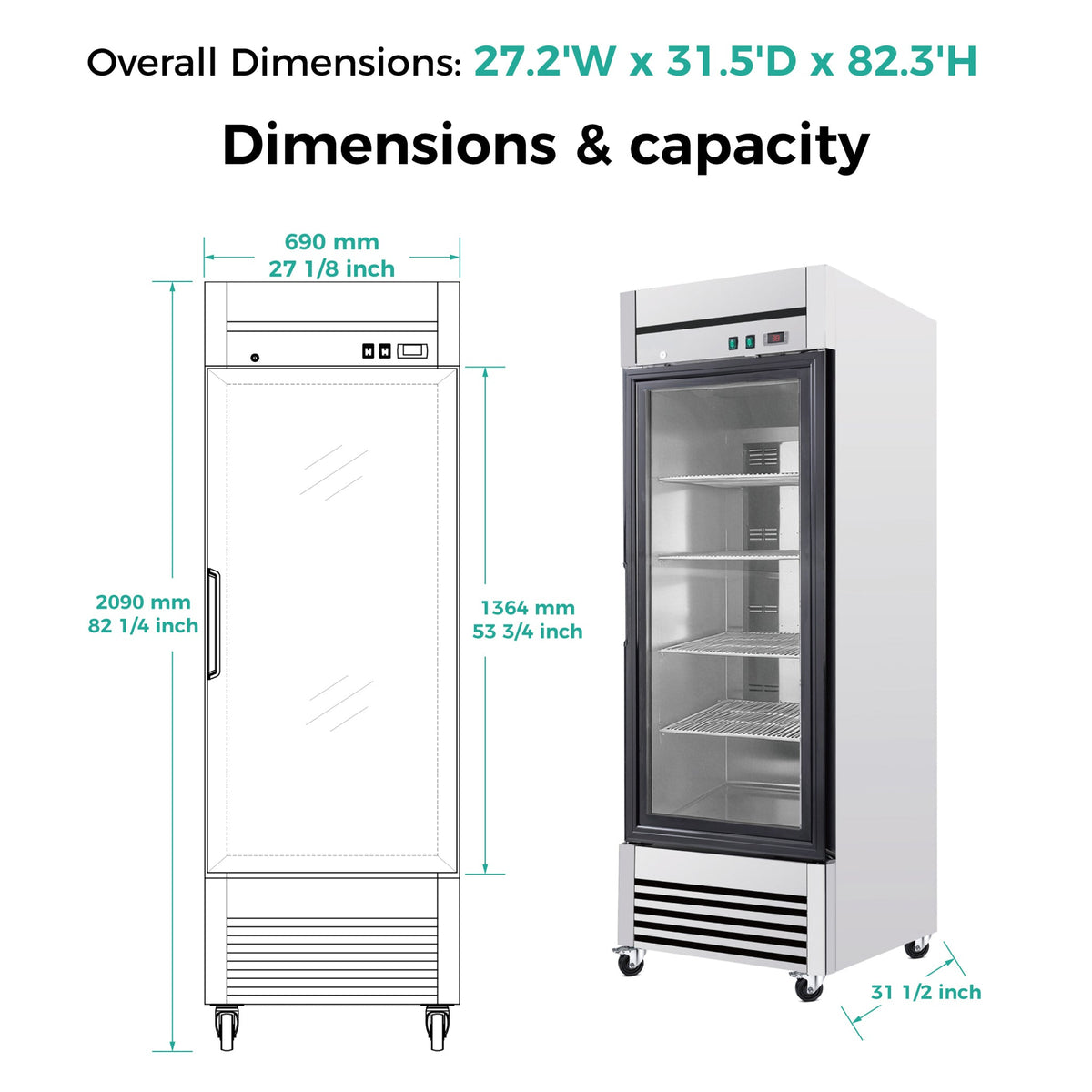 27-Inch Commercial Single Glass Door Reach-In Display Refrigerator (SAK30864)