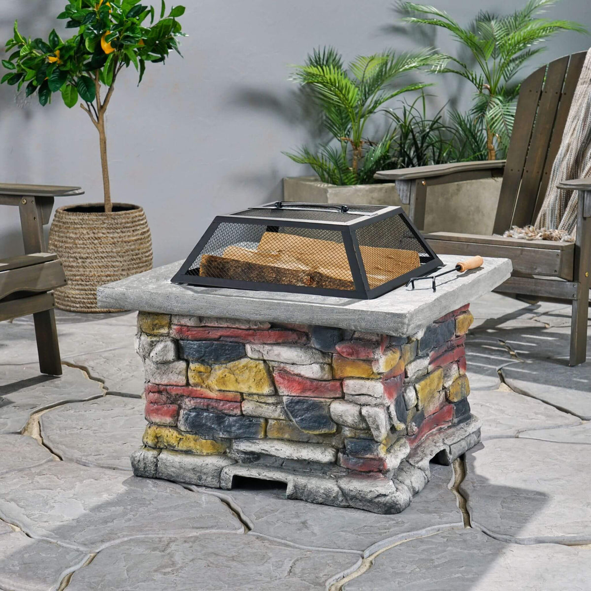 Alora 28-Inch Premium Outdoor Wood Burning Magnesium Oxide Fire Pit With Lid (SAK75214)