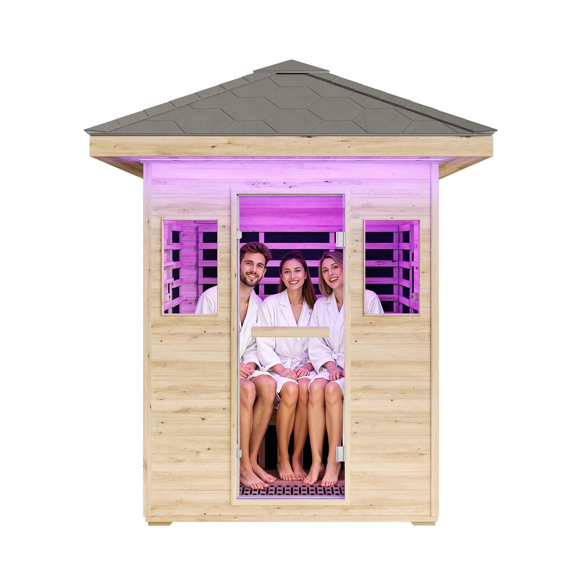 Thermora Zurich 3-Person Low EMF Spruce Wood Outdoor Infrared Sauna With Bluetooth Speakers And LED Lights (SAK59047)