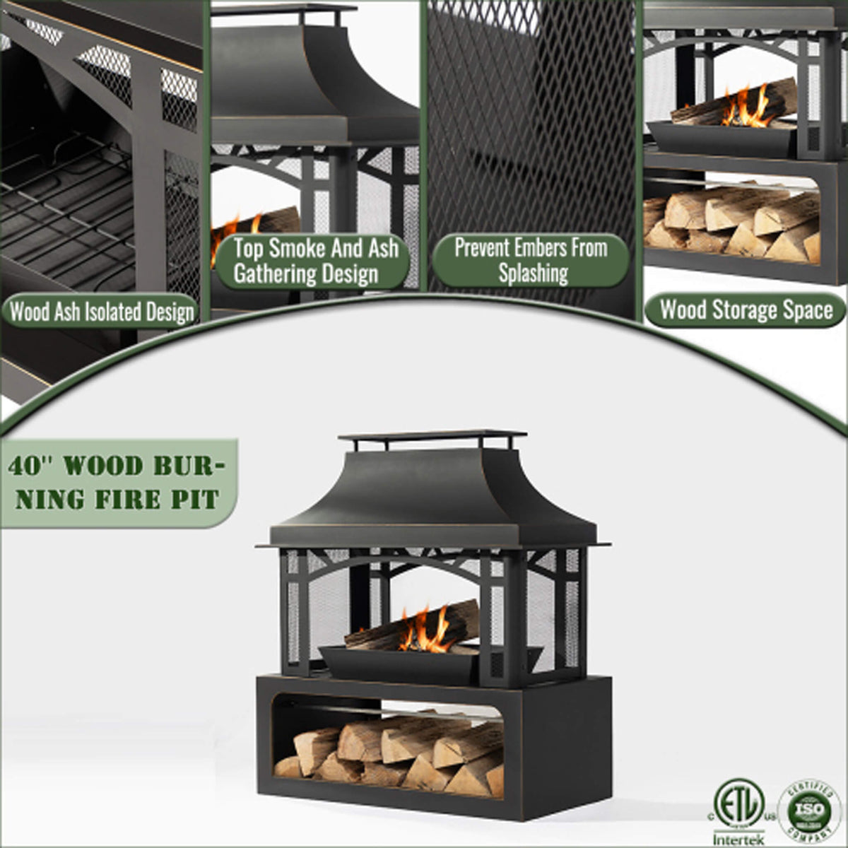 Alora 40-Inch Outdoor Steel Wood-Burning Backyard Fireplace Fire Pit (SAK45758)