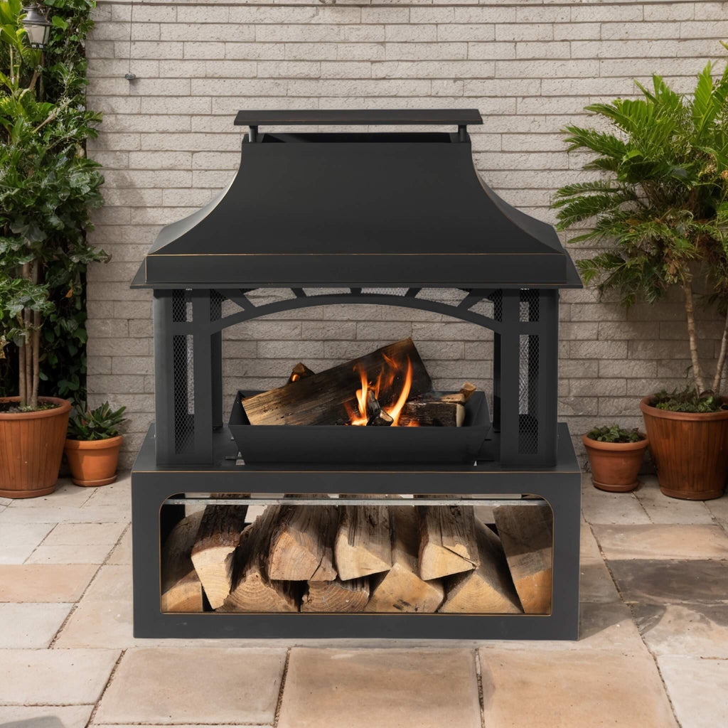 Alora 40-Inch Outdoor Steel Wood-Burning Backyard Fireplace Fire Pit (SAK45758)