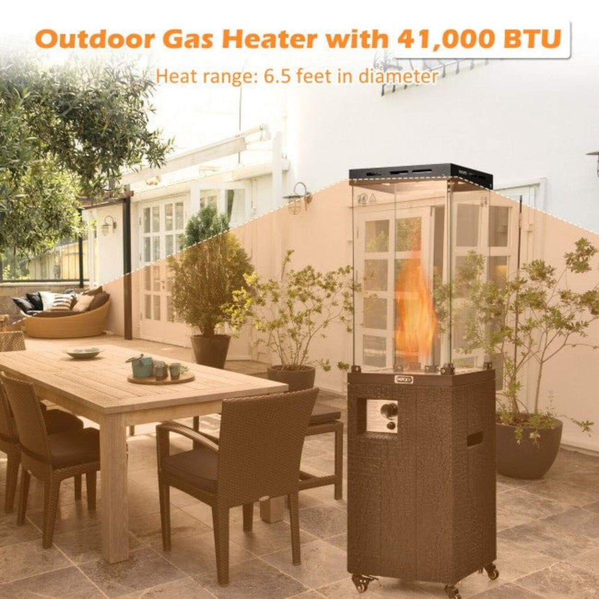 41K BTU Outdoor Propane Gas Patio Heater W/ Lockable Wheels (SAK98052)