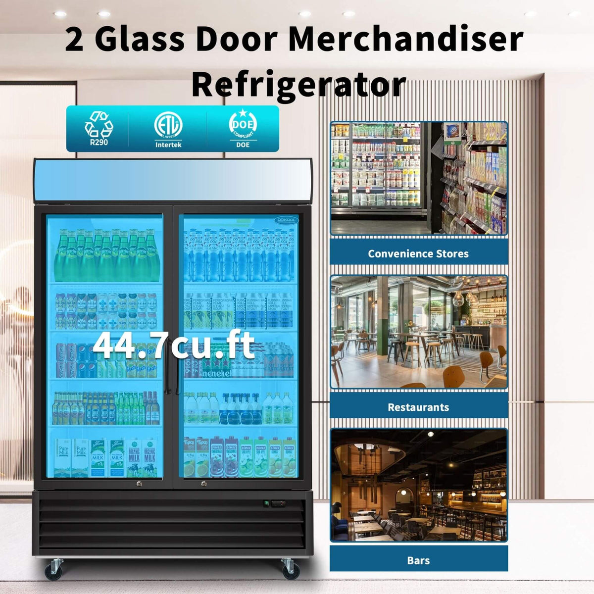 44.7 Cu.Ft Double-Door Commercial Display Merchandising Refrigerator (SAK54692)