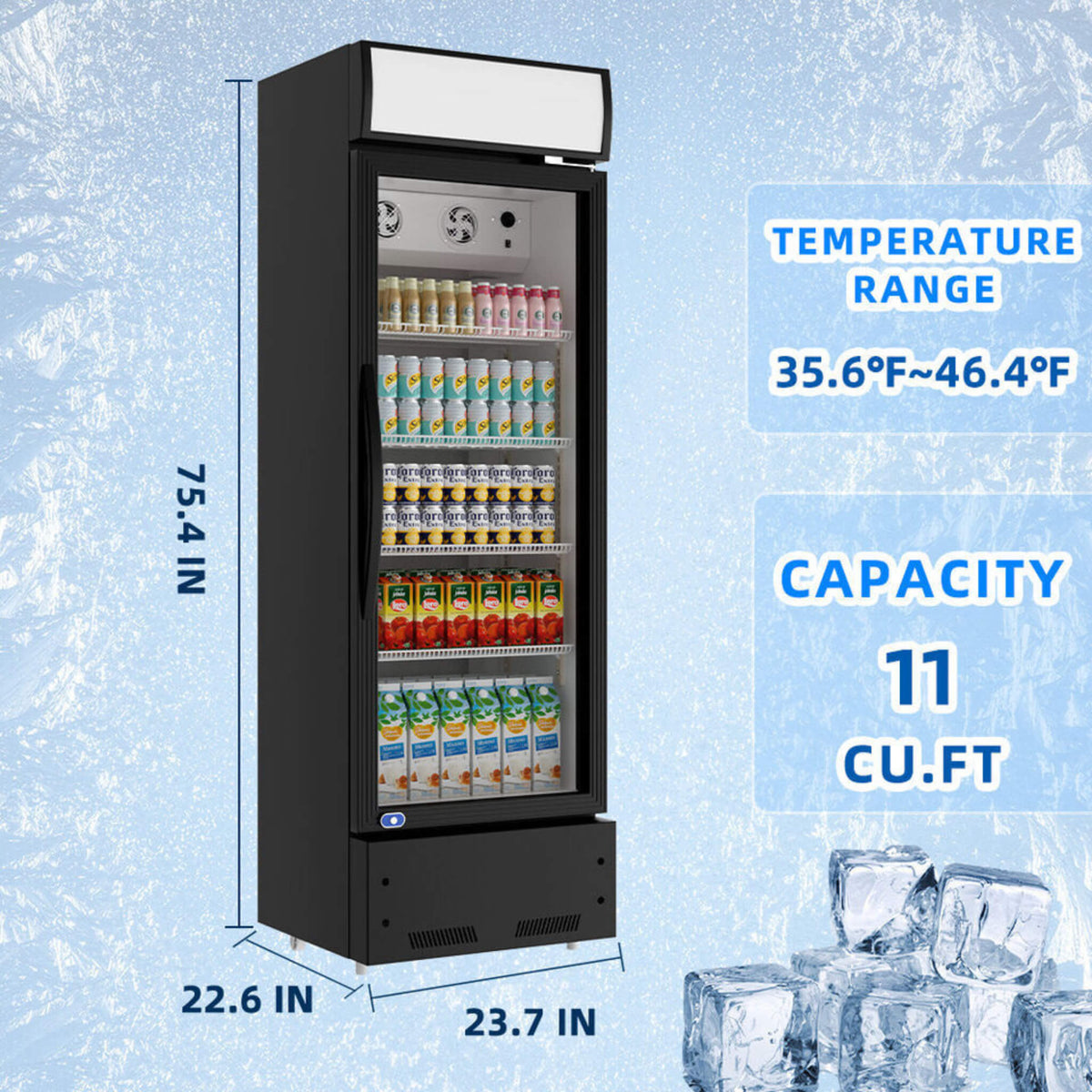Heavy-Duty 23-Inch Commercial Single Glass Door Refrigerator With LED Lights (SAK43533)