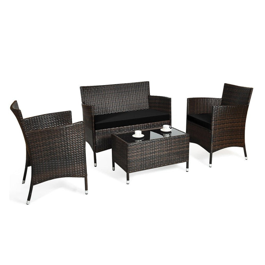 Alora 4-Piece Outdoor Rattan Patio Furniture Set With Cushions & Coffee Table (SAK75463)
