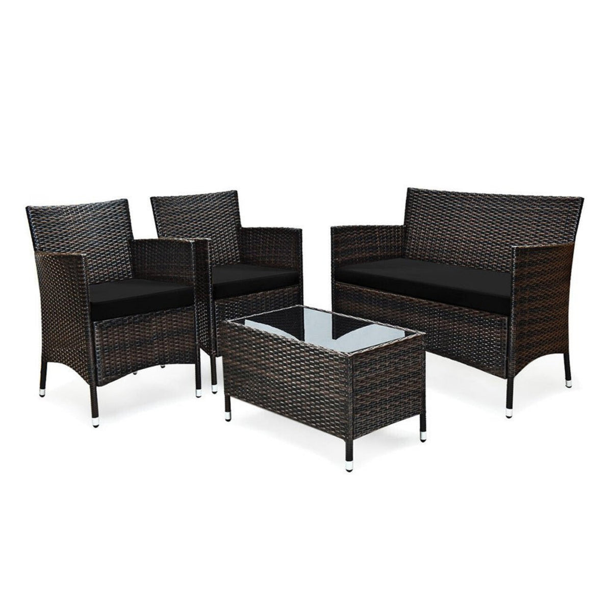 Alora 4-Piece Outdoor Rattan Patio Furniture Set With Cushions & Coffee Table (SAK75463)