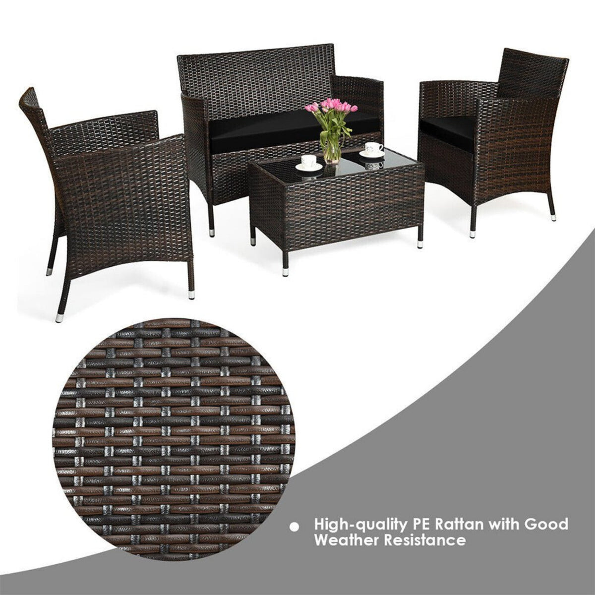 Alora 4-Piece Outdoor Rattan Patio Furniture Set With Cushions & Coffee Table (SAK75463)