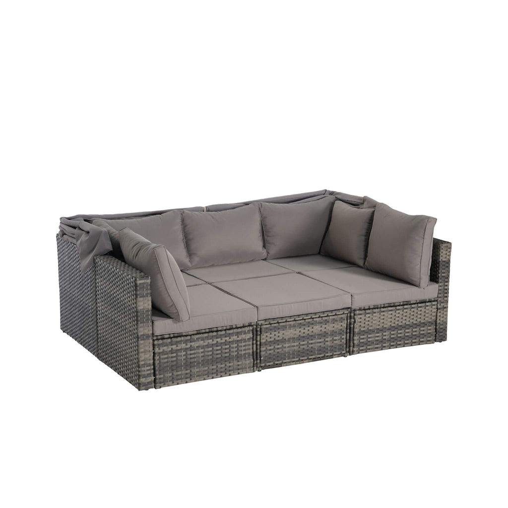 Alora 5-Piece Outdoor Patio Wicker Daybed Furniture Set With Retractable Canopy (SAK37816)