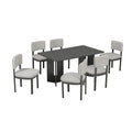 Dining Table Set With 6 Upholstered Chairs, Rectangular Table With Cutout Legs