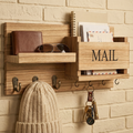Vintage Wood Wall Organizer – Key Holder, Mail Rack & Coat Hooks