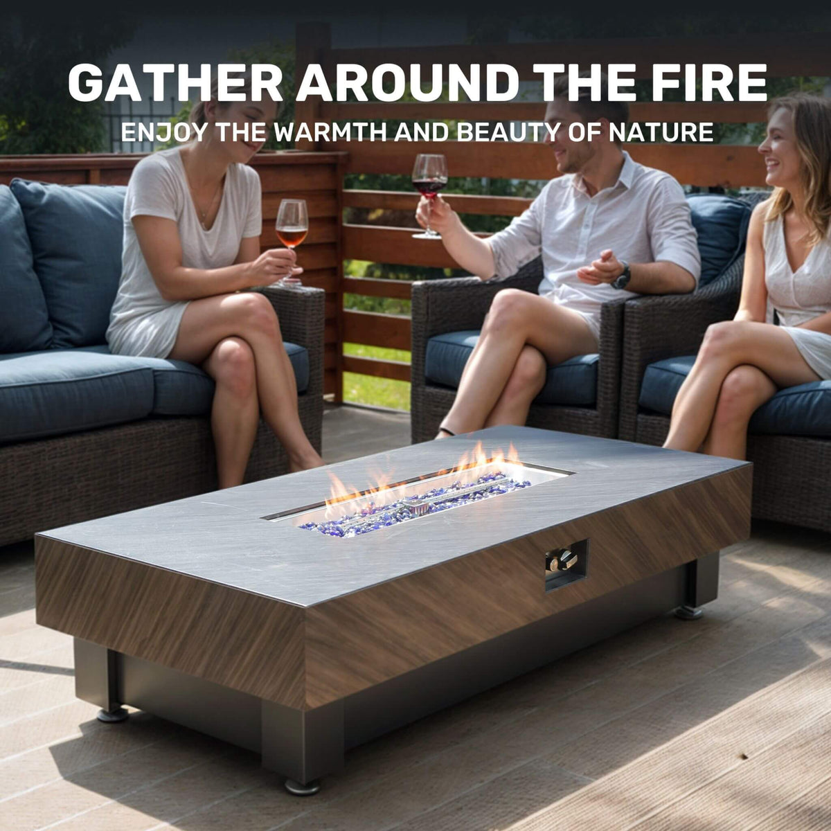 Alora Premium 60-Inch Rectangular Outdoor Modern Propane Fire Pit Table With Rain Cover (SAK91273)