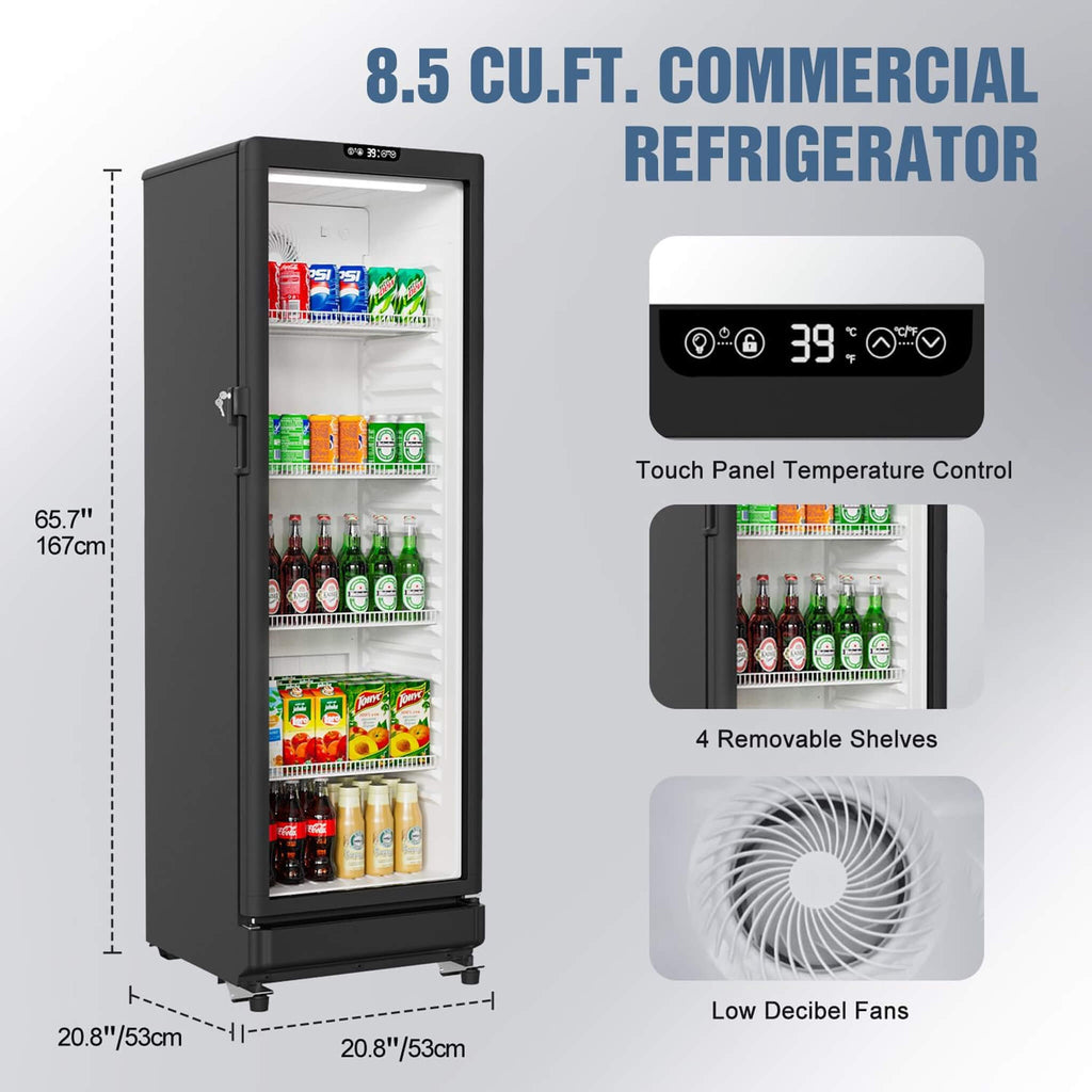 8.5 Cu.Ft Commercial Single Glass Door Beverage Merchandiser Refrigerator (SAK27946)