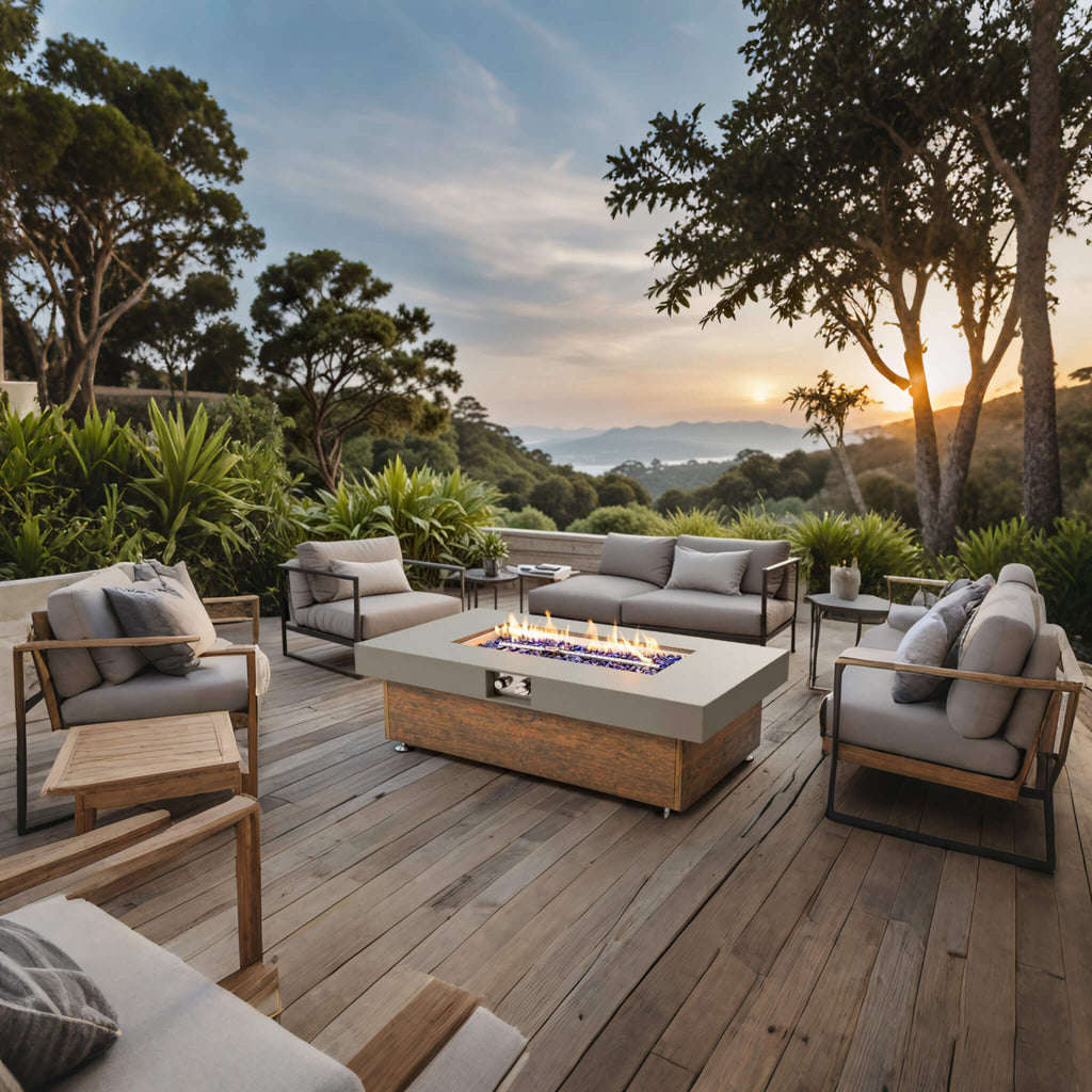 Alora Luxury 48-Inch Outdoor Wood Grain Iron Fire Pit Table With Lava Rocks (SAK37905)