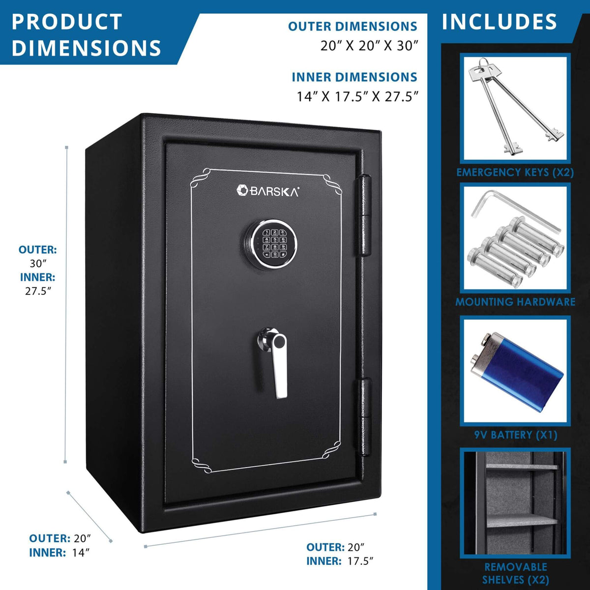 Barska 4.39 CF Heavy-Duty Steel Fireproof Safe Vault With Digital Keypad (SAK51786)