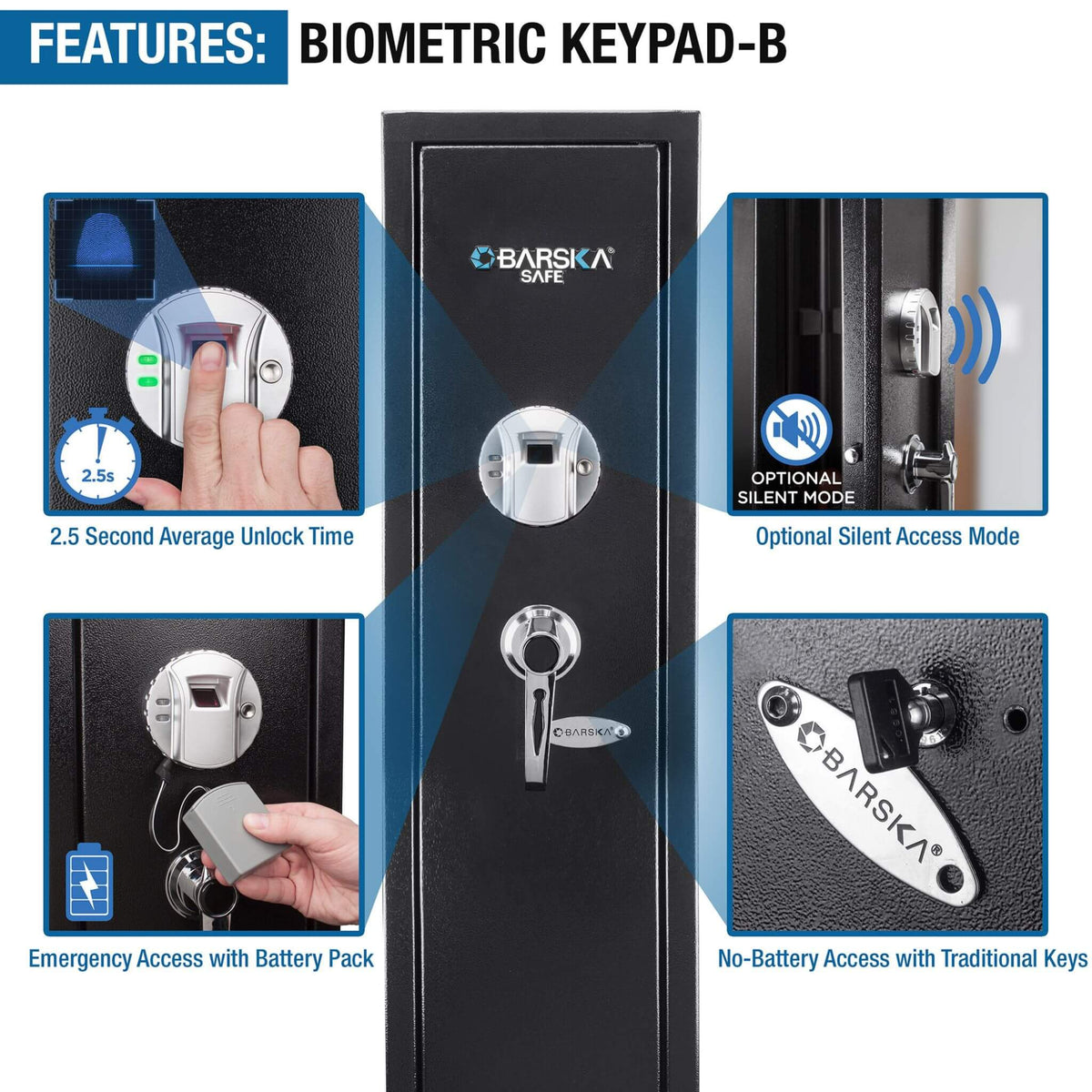Barska 5.51 CF Tall Biometric Rifle Safe With Biometric Keypad (SAK90412)