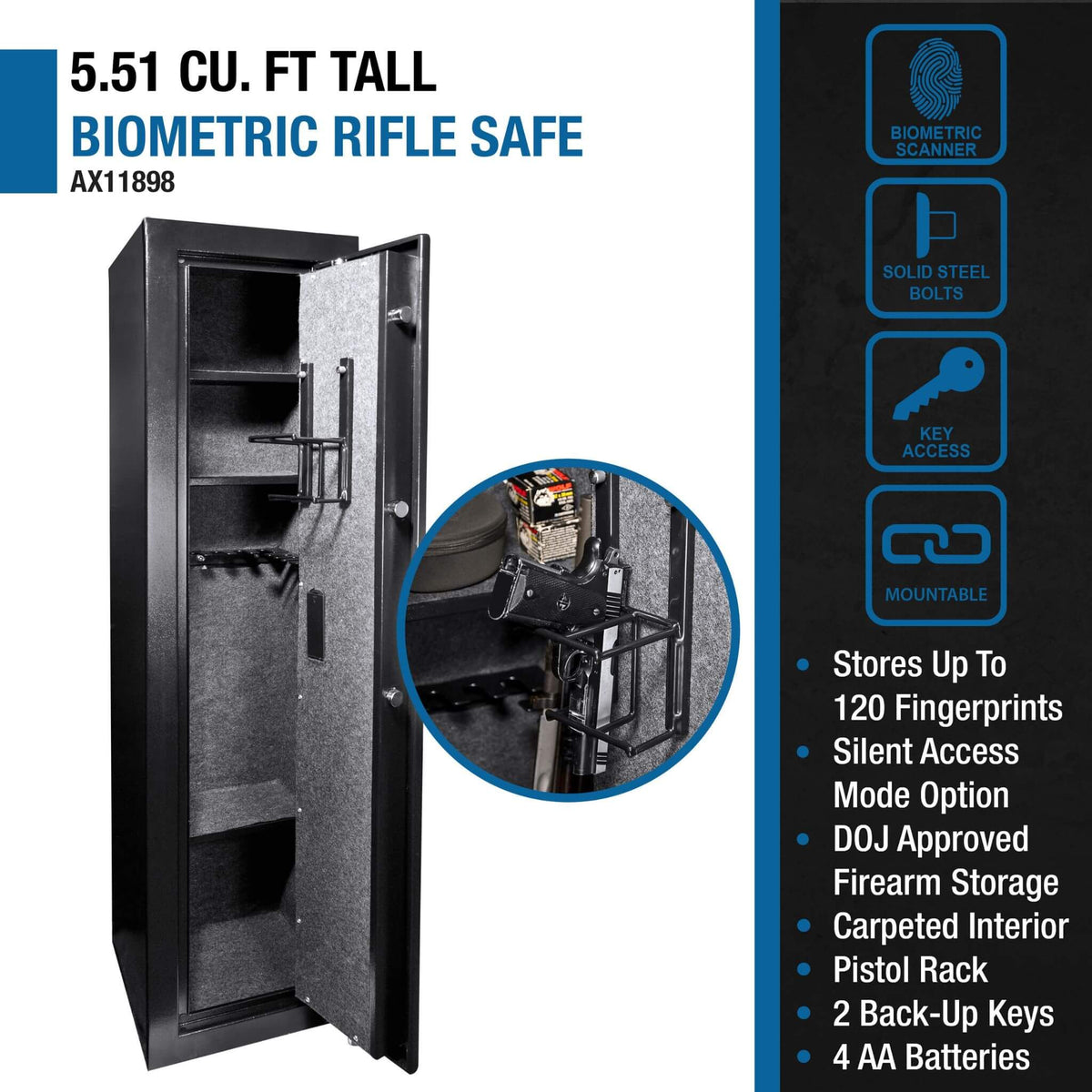 Barska 5.51 CF Tall Biometric Rifle Safe With Biometric Keypad (SAK90412)