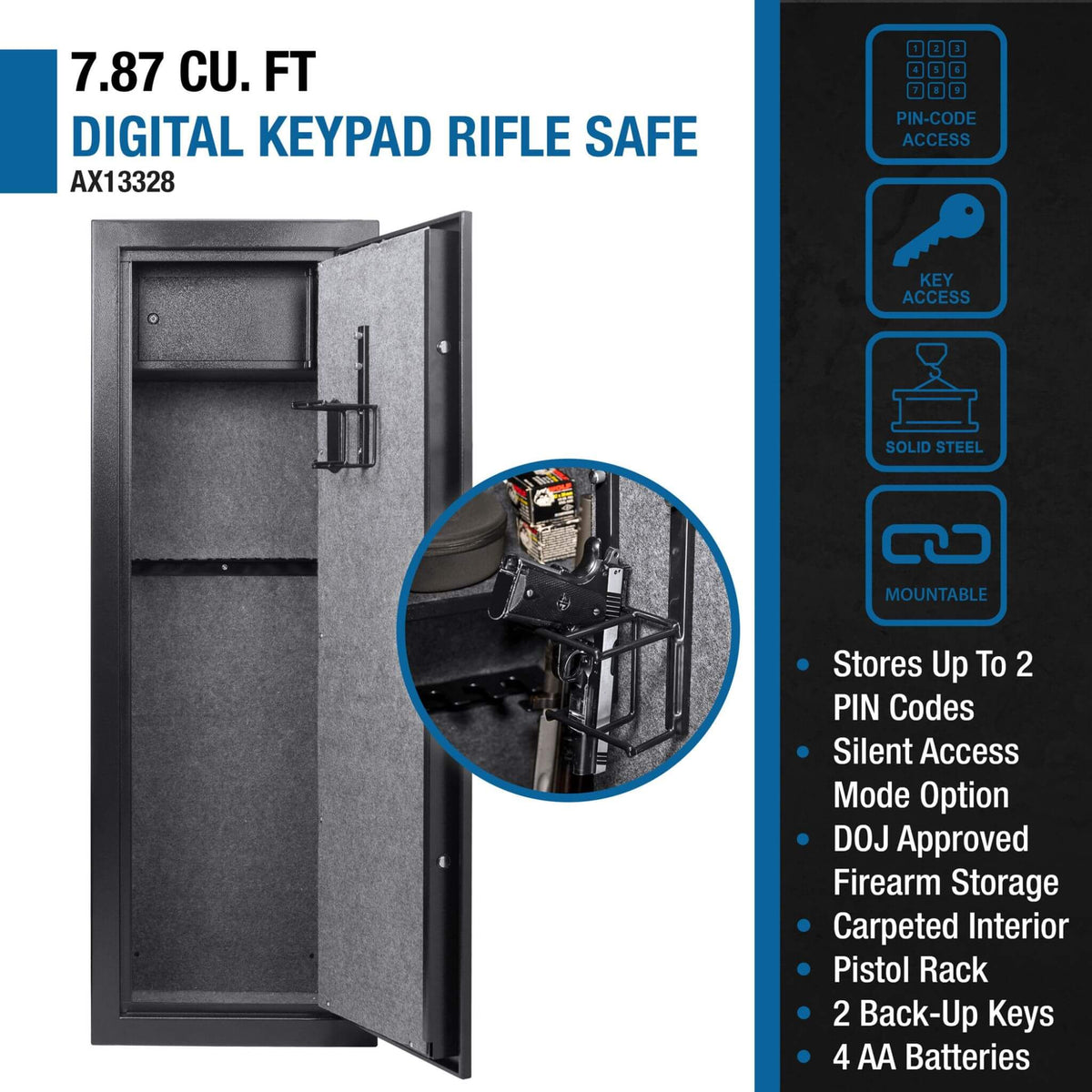 Barska 7.87 CF Extra-Large Rifle Gun Safe With Electronic Keypad And Secure Lock (SAK18420)