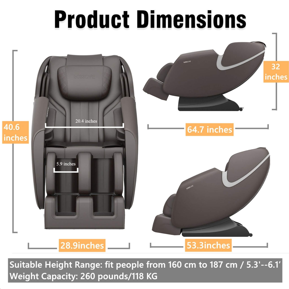 Bosscare Full-Body Zero-Gravity Leather Massage Chair With Zero Gravity And Bluetooth [GR8012] (SAK12074)