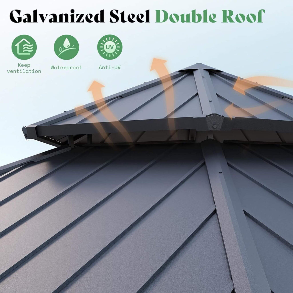 [13X15FT] Alora Double-Tier Hexagonal Metal Hardtop Patio Gazebo With Curtains (SAK84137)