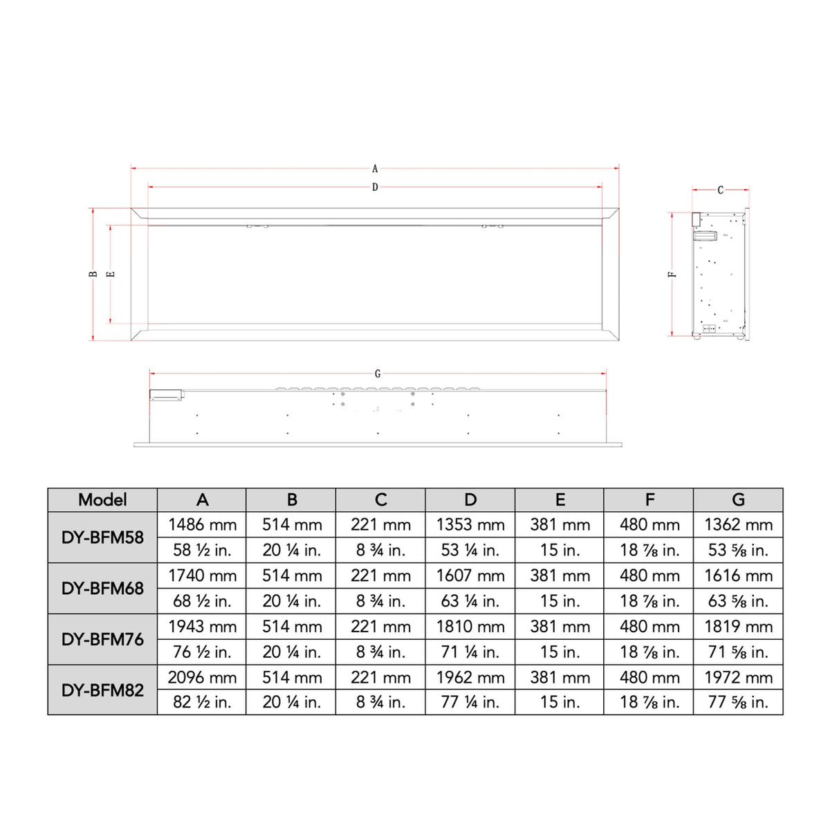 Dynasty Allegro 82-Inch Flush Mount Smart Linear Electric Fireplace [DY-BFM82] (SAK29014)