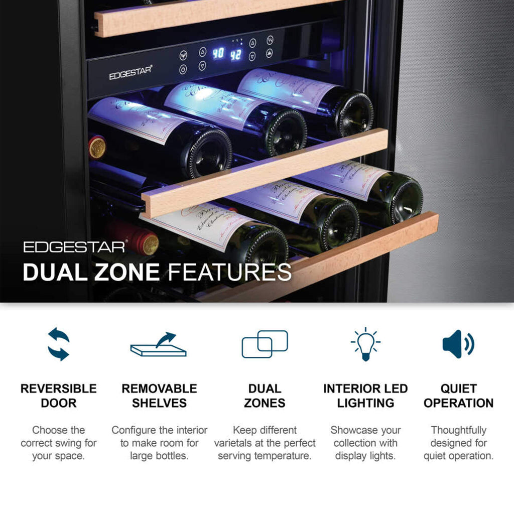 Edgestar 24-Inch 141 Bottle Capacity Freestanding Dual Zone Wine Cooler With Interior Lighting [CWR1552DZ] (SAK49245)