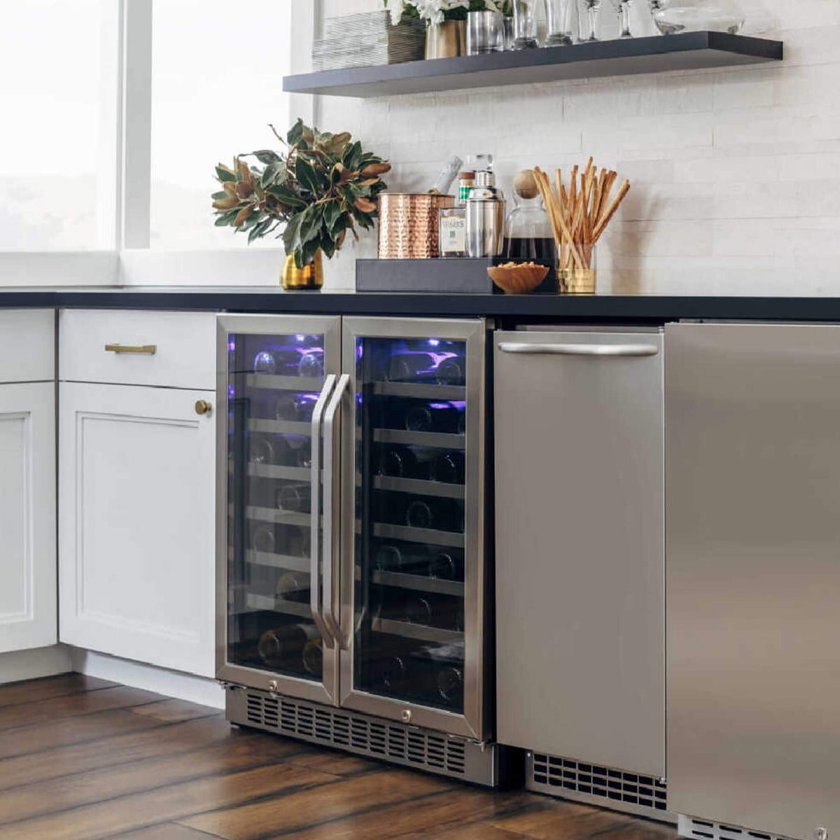 Edgestar 30-Inch Wide 56 Bottle Capacity Built-In French Door Wine Cooler With Door Locks [CWR5631FD] (SAK56381)