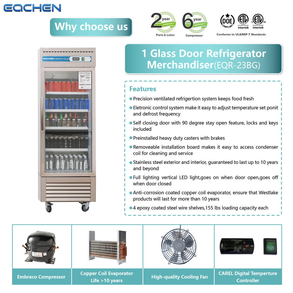 1 Door Commercial Display Refrigerator, EQCHEN 27 Inch Commercial Drinks Fridge