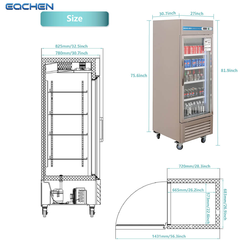 1 Door Commercial Display Refrigerator, EQCHEN 27 Inch Commercial Drinks Fridge