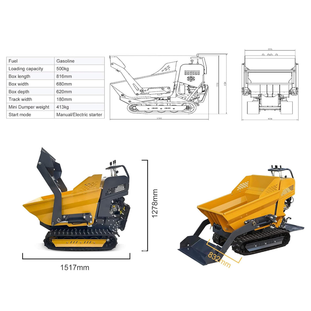 Heavy-Duty 6.5HP 1100LBS Tracked Hydraulic Dumper With Shovel (SAK62780)