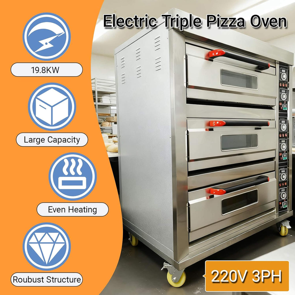 Heavy-Duty Commercial Triple Deck 220V 19.8KW Electric Pizza Oven (SAK56751)