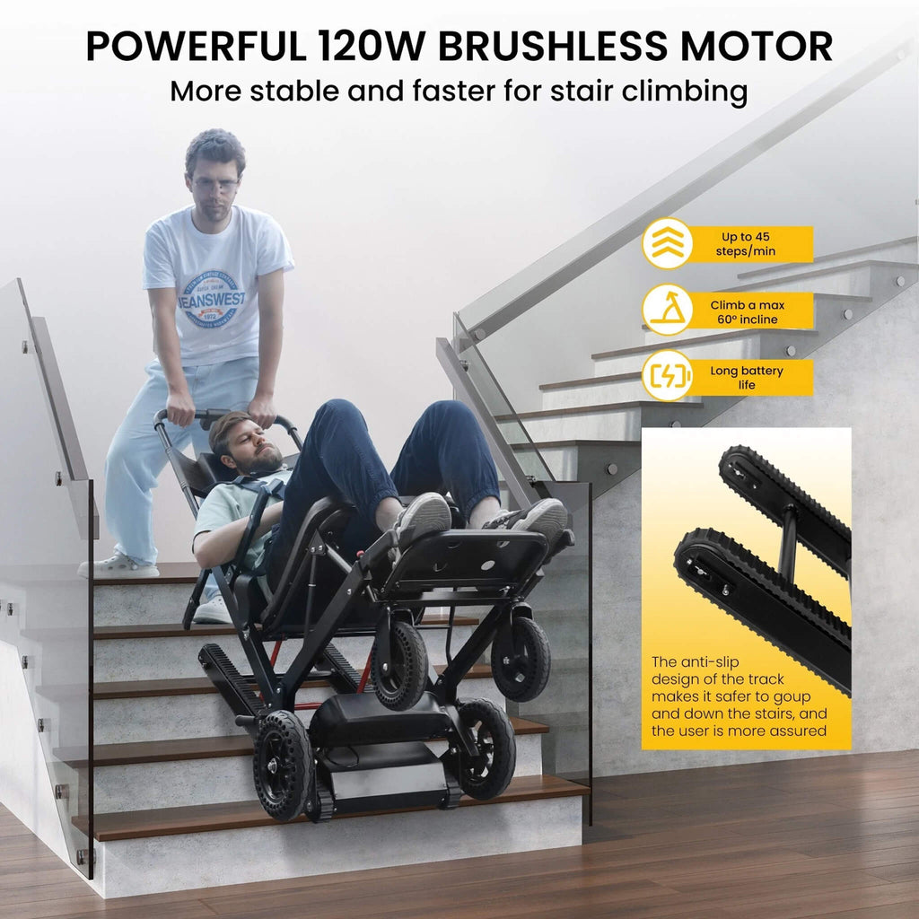 Motivo Heavy-Duty Electric Foldable Stair Climbing Wheelchair, 450LBS [FDA-Approved (SAK92801)