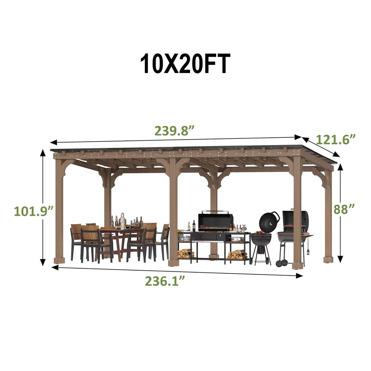 Alora Heavy-Duty Premium Wooden Grill Gazebo With Sloped Metal Roof (SAK61583)