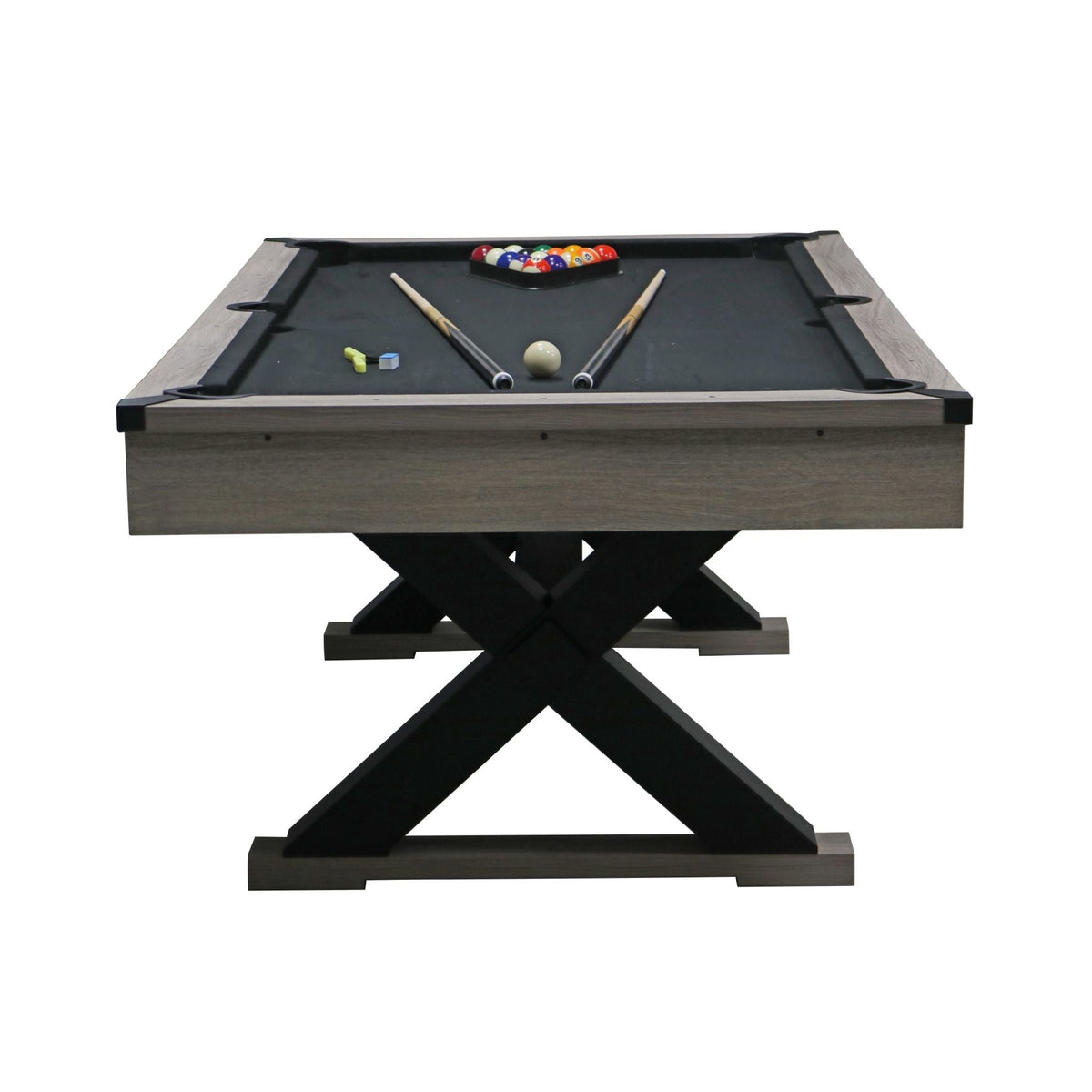 Large 84-Inch Rustic Gray Pool Table With Cues, Balls And X-Legs (SAK54361)
