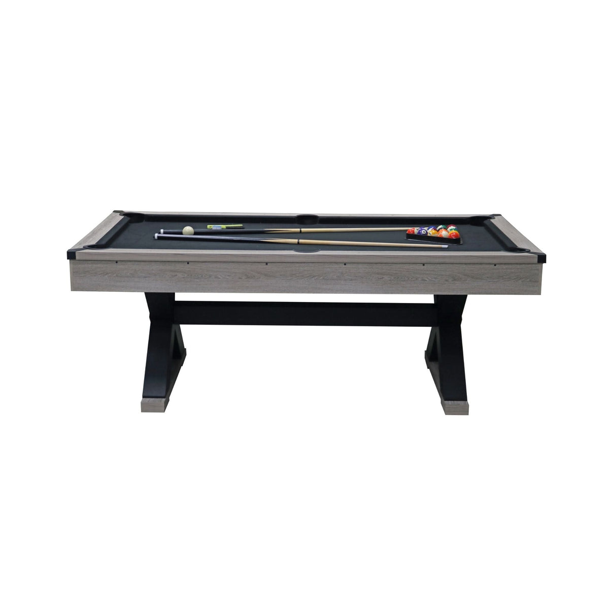 Large 84-Inch Rustic Gray Pool Table With Cues, Balls And X-Legs (SAK54361)